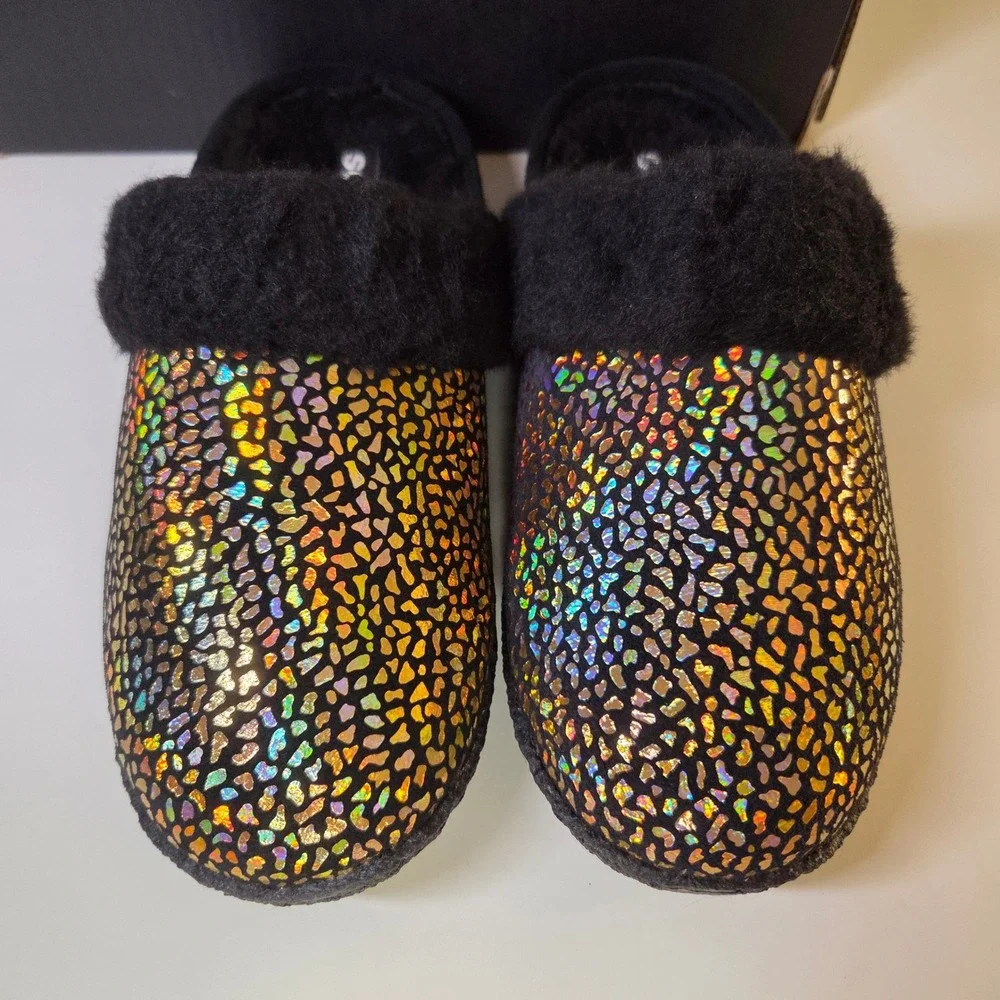 Sorel Youth Nakiska Slide II Black Sea Salt Metallic Holographic Slippers Size 7